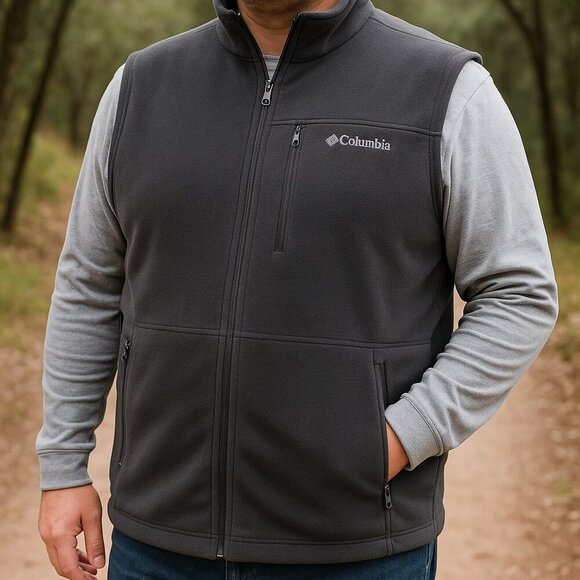 Columbia Fleece Vest Full Zip Black Outdoor Men's L - Picture 1 of 4